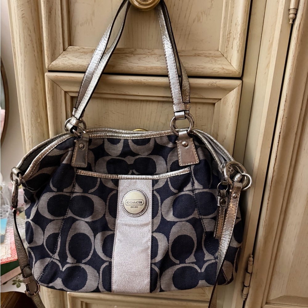 Coach Blue and Silver Shoulder Bag